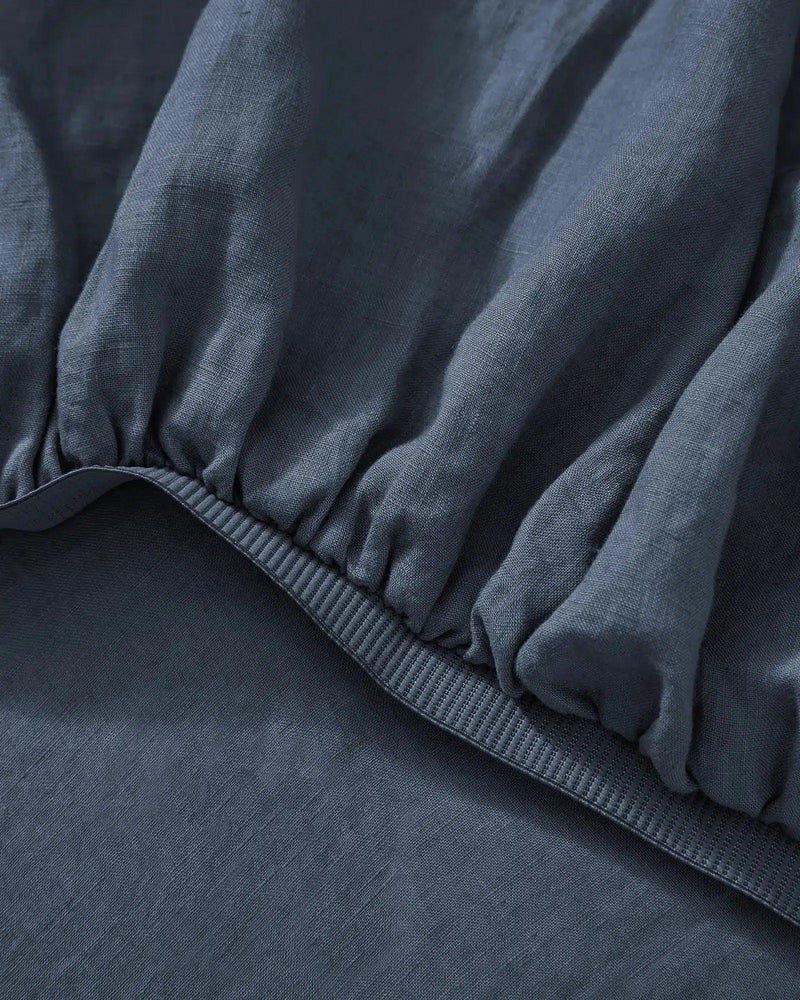 Weave Ravello Linen Fitted Sheet - Denim - Sheets & Pillow CasesDRV16DENI 1