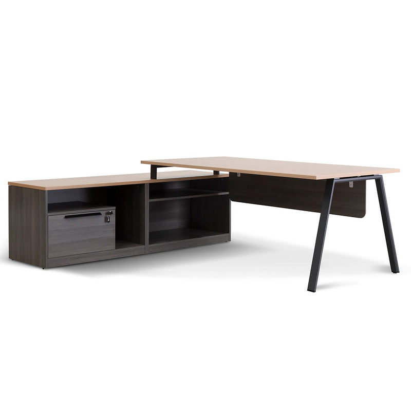Calibre 1.8m Left Return Office Desk - Black with Natural Top-Desk-Calibre-Prime Furniture