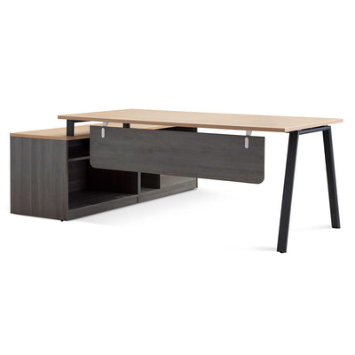1.8m Right Return Office Desk - Black with Natural Top-Desk-Calibre-Prime Furniture