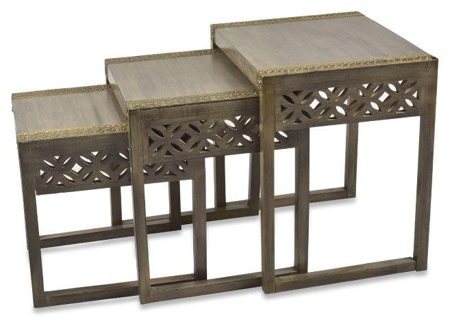 HG Living Noida Set Of 3 Wood And Brass Nested Tables Brown Multi MM06 - Side TableMM069332092123420 1