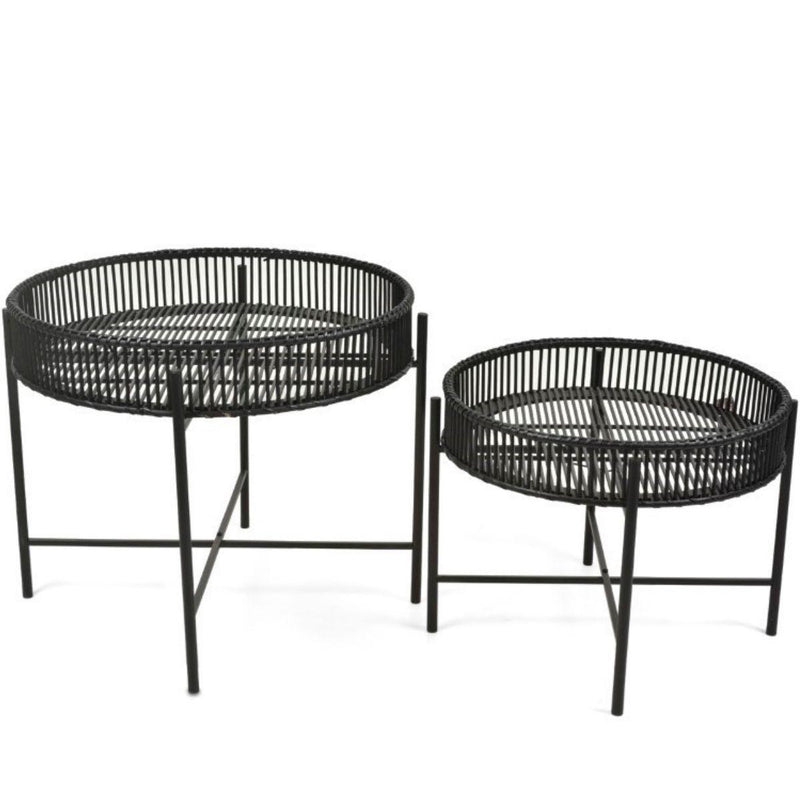 HG Living Set Of 2 Bamboo And Metal Tables Black MO06 - Side TableMO069332092124090 1