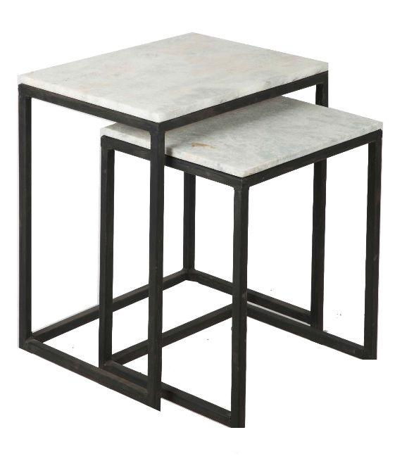 HG Living Set Of 2 Stone Side Tables With Black Base Natural Stone/Black - Side TableBX849332092094249 1